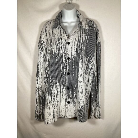 ZARA Button-up Shirt Shacket Abstract Shades of Grey Soft Large Dark Boho 90's - Picture 1 of 8
